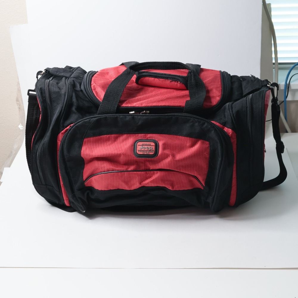 Jeep Authentic American Design Red Black Duffle Bag Travel Weekend Gym Luggage